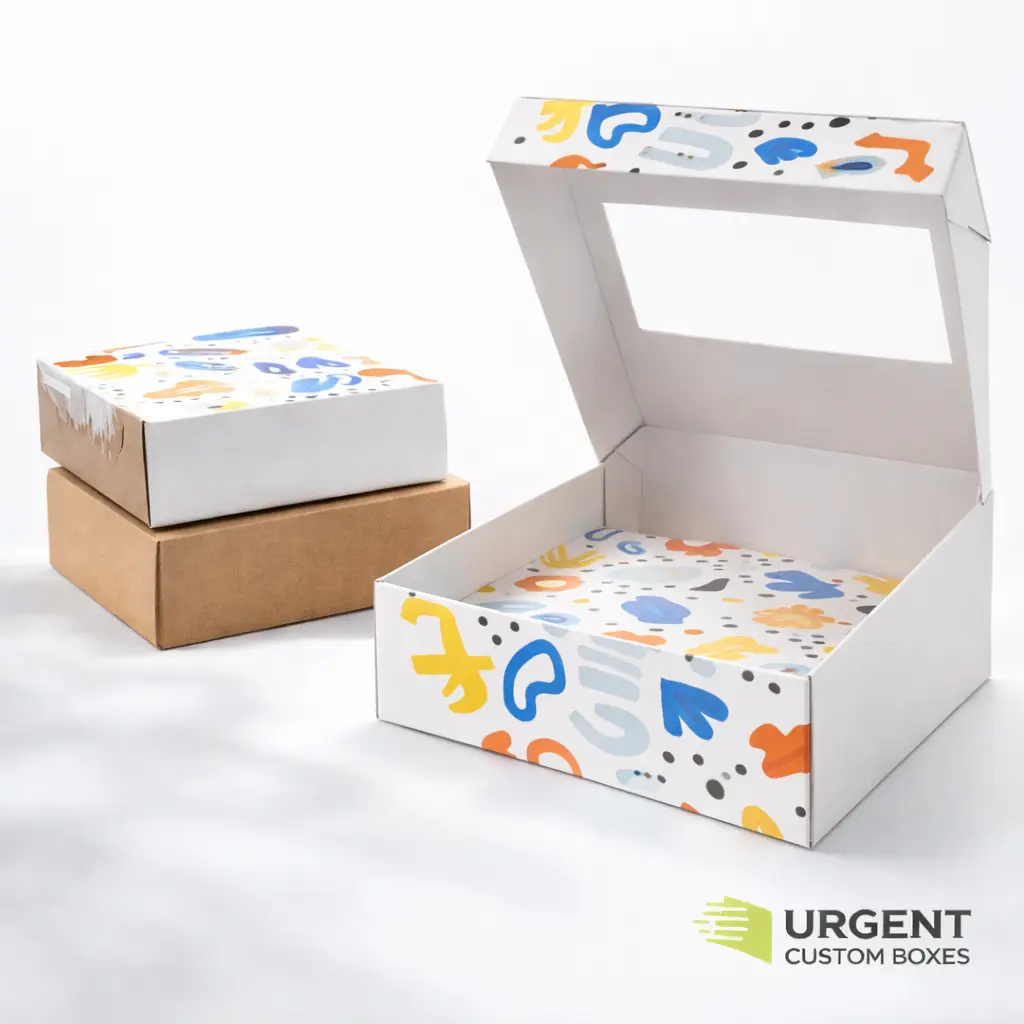 Custom 4 corner display lid box shown open and closed