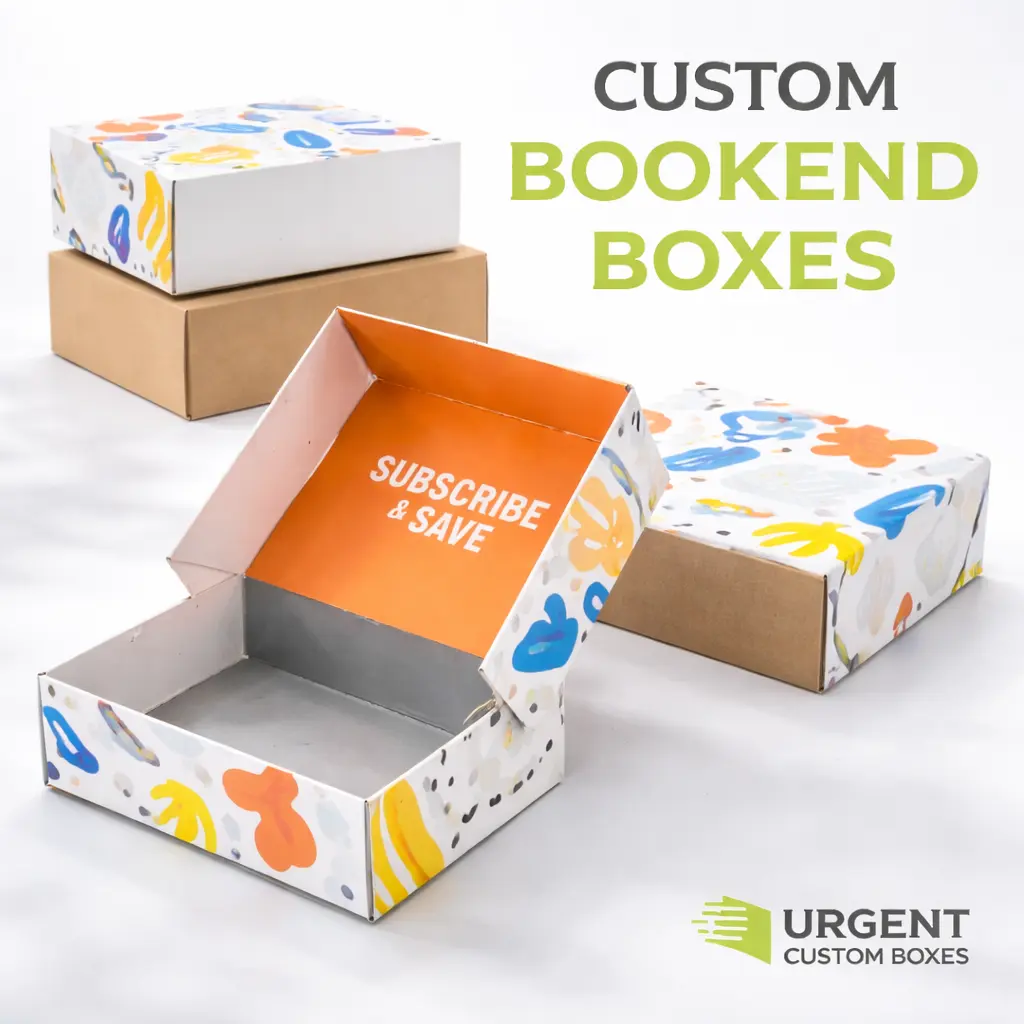 Custom bookend boxes displayed open and closed on a white background