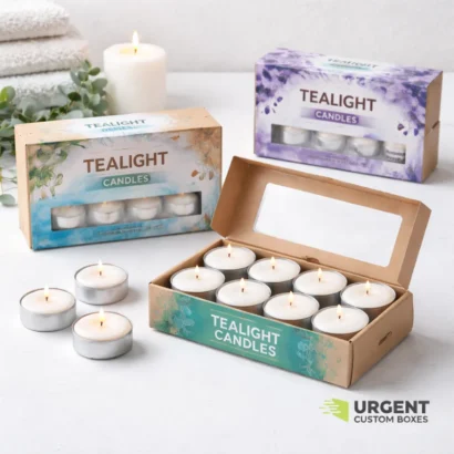 Custom tealight candle boxes with window packaging