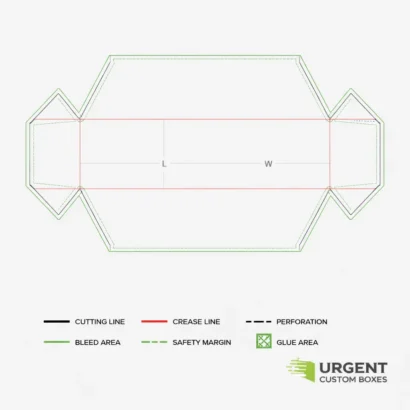 Die-line for prism-shaped box with logo