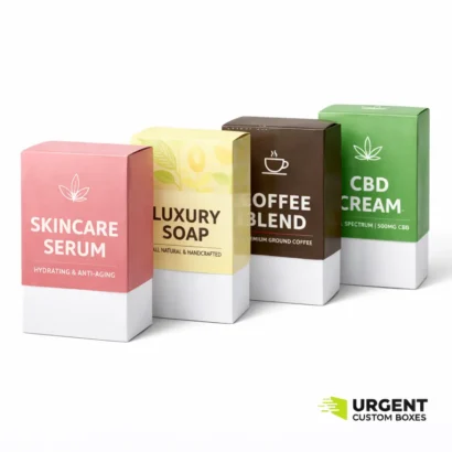 Tuck end sleeve packaging boxes with Urgent Custom Boxes logo