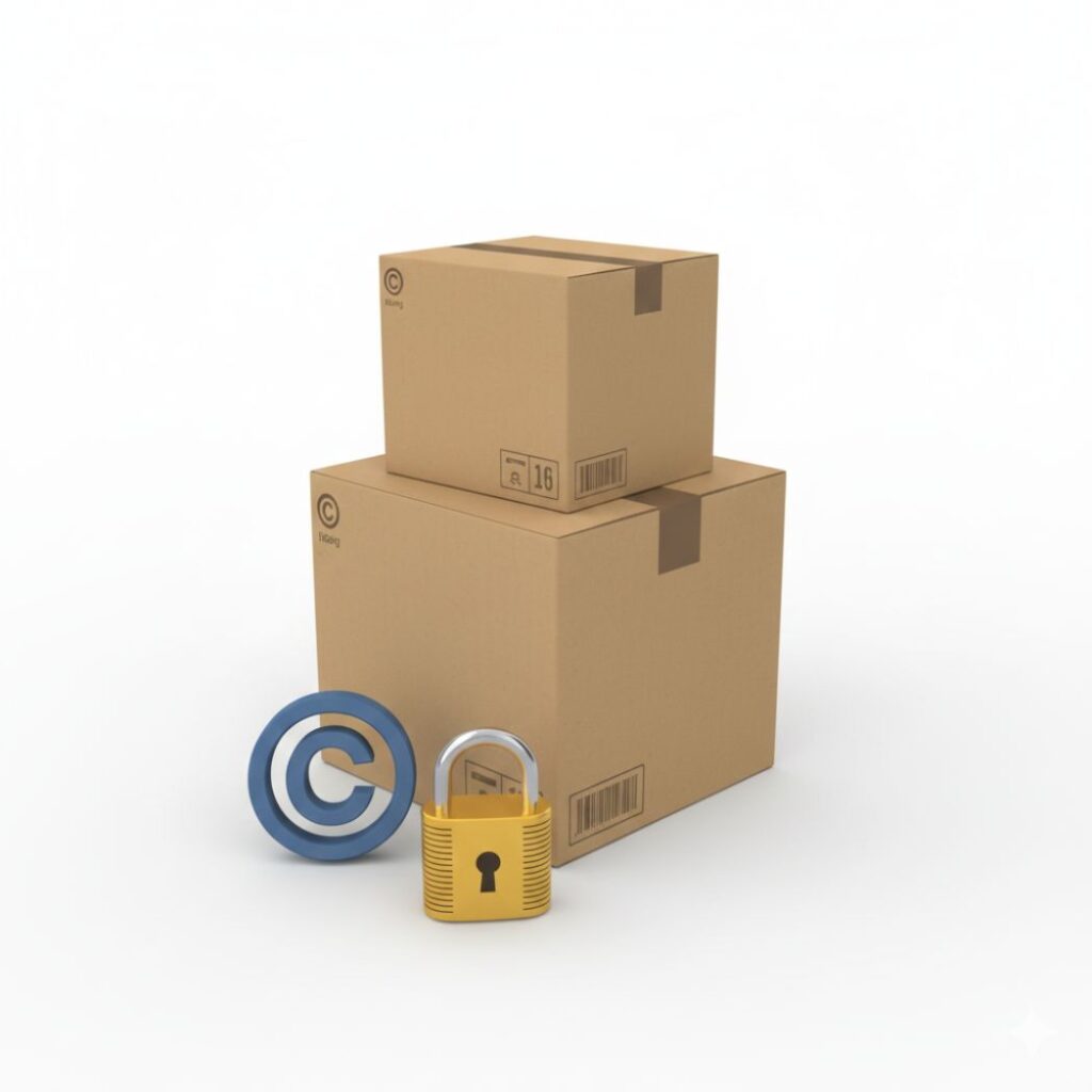 Boxes with copyright and lock icons.