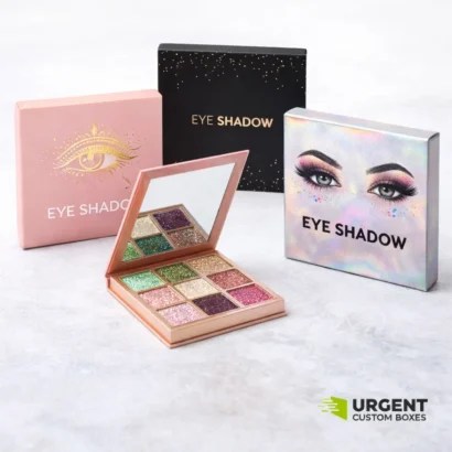 2D eyeshadow box template showing fold lines, cut lines, and bleed areas for packaging design