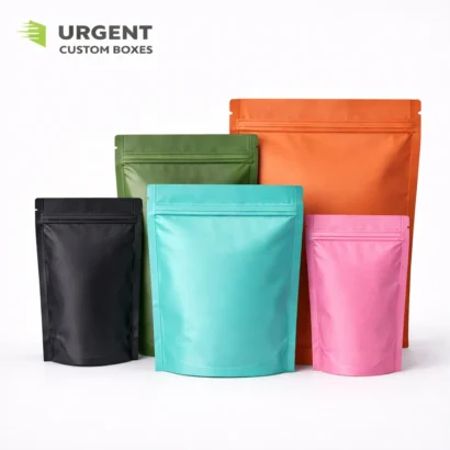 Collection of colorful matte Mylar bags with zip closures