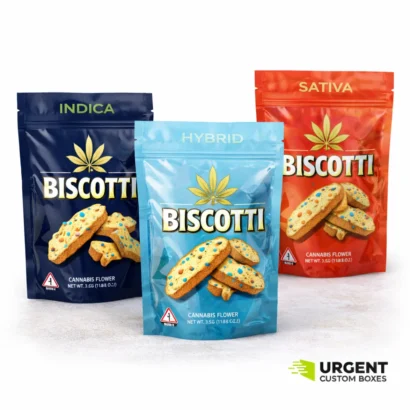 Custom Biscotti Mylar bags for strain-branded cannabis packaging