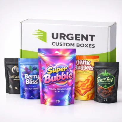 Custom Mylar bags with box, holographic and matte finishes