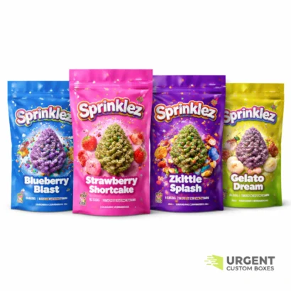 Custom Sprinklez Mylar bags with colorful strain packaging