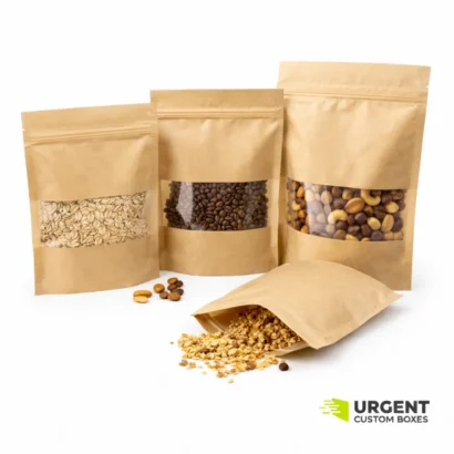 Custom kraft Mylar bags with clear windows for natural-look, high-barrier packaging