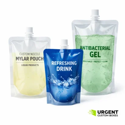 Custom nozzle Mylar pouch packaging for liquid products