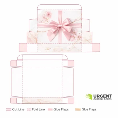 Dieline template for cosmetic gift box with Urgent Custom Boxes logo