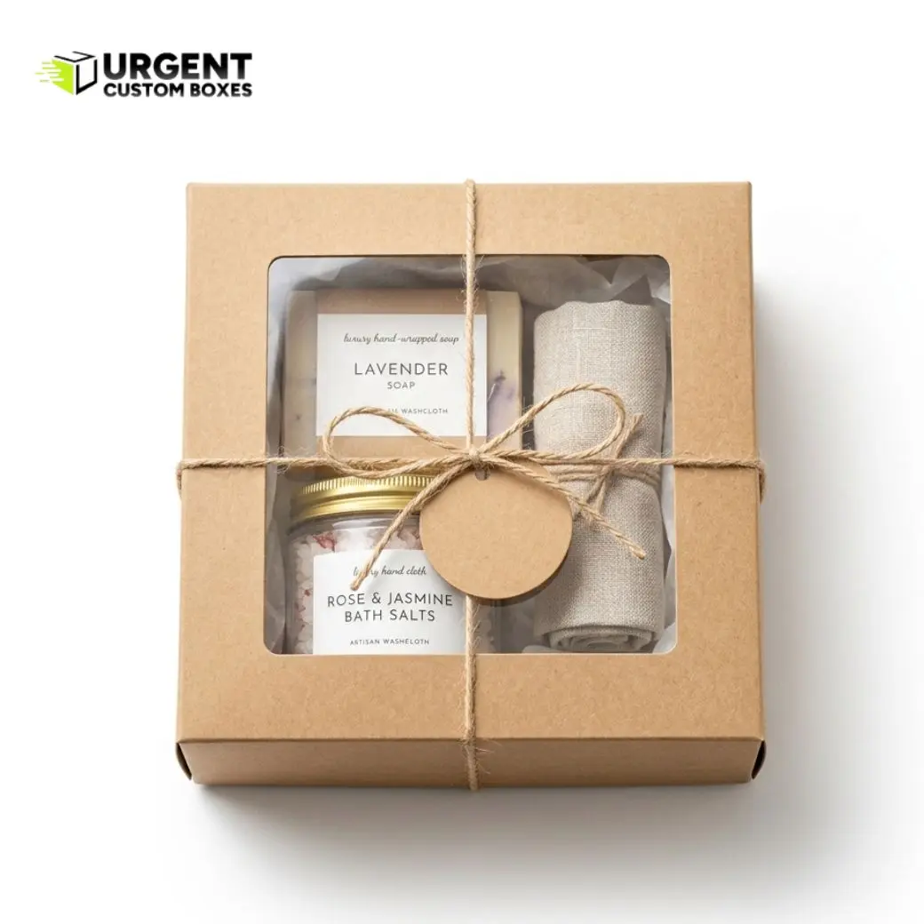 Eco-friendly kraft custom window design box packaging a luxury bath and spa gift set