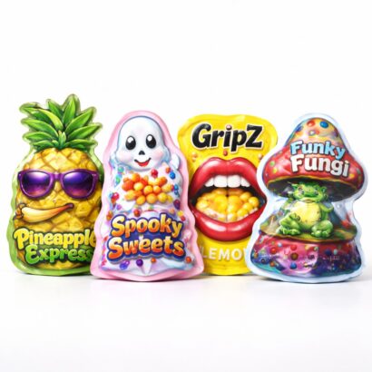 Irregular shape custom Mylar bags with colorful printed designs