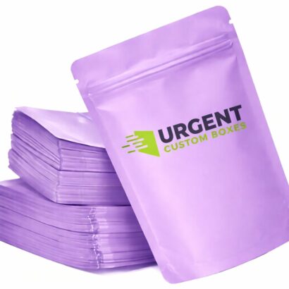 Lavender mylar pouches with stand-up design