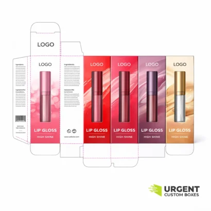 Lip gloss box dieline template with branding