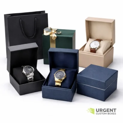 Premium watch gift boxes elegantly displayed with Urgent Custom Boxes branding