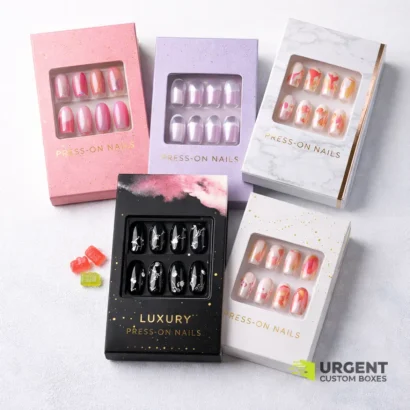 Press-on nail boxes and dieline with printed logo
