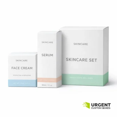 Skincare boxes on white background with logo