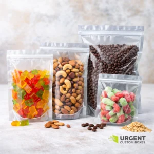 Transparent Mylar packaging with snacks