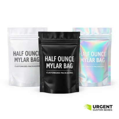 custom half ounce mylar bad with windon and printed logo