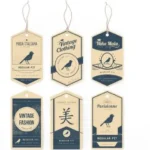 Custom printed vintage clothing hang tags with brand logos and strings