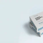 Stacked white custom boxes with Urgent Custom Boxes branding on a light background