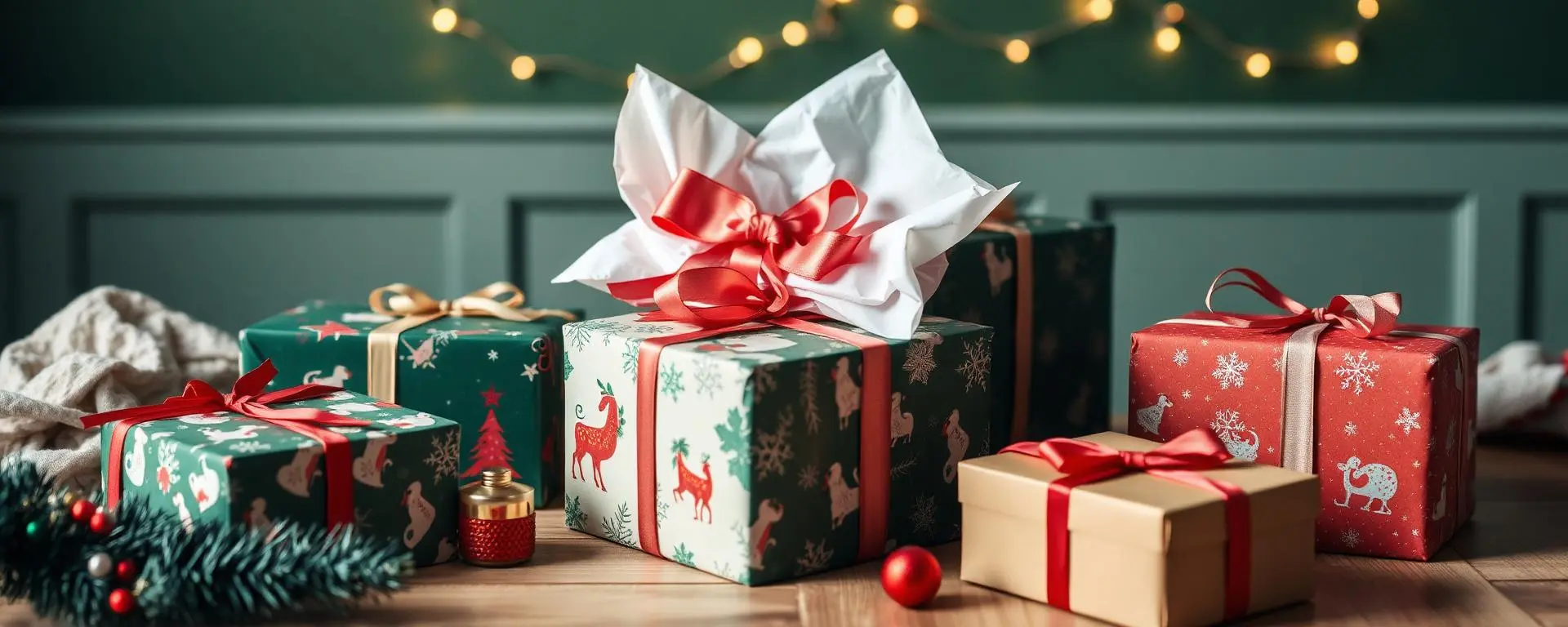 Custom printed holiday wrapping paper and tissue paper for gift boxes
